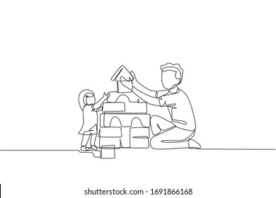 Un dibujo continuo de jóvenes felices - jugando - en casa. Concepto de paternidad familiar. Ilustración vectorial de diseño de línea única dinámica