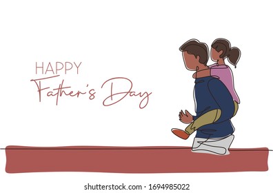 One continuous line drawing of young dad walking while carrying his daughter to bedroom. Happy father's day concept. Greeting card with typography. Trendy single line draw design vector illustration