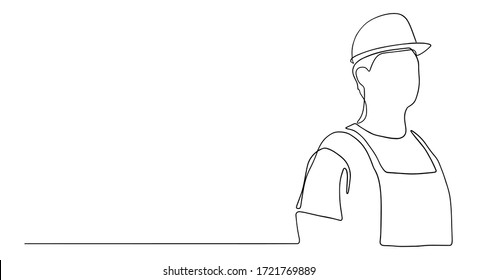One continuous line drawing of young foreman manager controlling the construction of building.Building architecture business concept. Single line draw design illustration.Workman building maintenance 