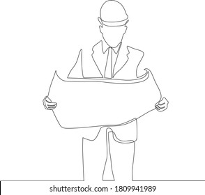 One continuous line drawing of young construction coordinator discussing construction design plan to team member. Building architecture business concept. 