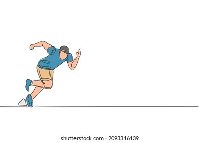Eine durchgängige Linienzeichnung des jungen sportlichen Mannschaftstrainers-Fokustraining, um schnell zu laufen. Konzept für den Gesundheitssport Dynamische Einzeilenzeichnung, Design, Vektorgrafik für laufendes Event-Promotion-Poster