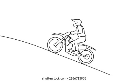 One continuous line drawing young motocross rider climb mound land at race track  Extreme sport concept  Dynamic single line draw design vector Enduro  freestyle motocross extreme sport 