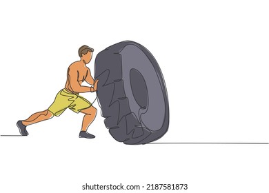 Una línea continua de entrenamiento de jóvenes en gimnasia de entrenamiento de fitness. Concepto de estilo de vida deportivo saludable. Estiramiento y salida. Gráfico vectorial de diseño de dibujo de línea única dinámica