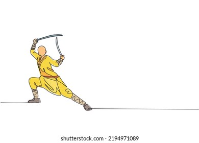 One Continuous Line Drawing Young Shaolin Stock Vector (Royalty Free ...