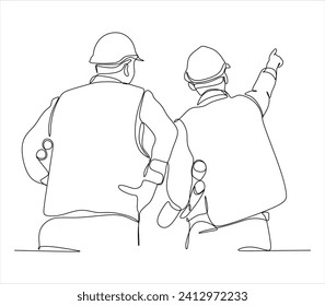 One continuous line drawing of young architect holding roll papers of draft sketch blueprint design. Building architecture business concept. Single line draw design vector graphic illustration