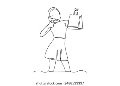 One continuous line drawing of a young woman fill his weekend with shopping. Outdoors activities concept. Dynamic single line draw design graphic vector illustration