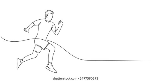 One continuous line drawing of young man athlete runner focus sprint run. Individual sport, competitive concept. Dynamic single line draw design vector