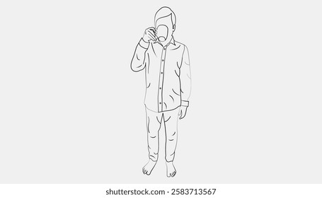 One continuous line drawing of a young happy attractive businessman showing a mug of good taste dark black coffee, Drinking tea concept, Line Drawing Illustration