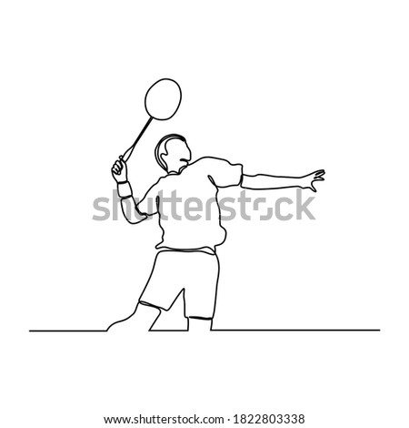 One continuous line drawing of young badminton player hit shuttlecock with racket. Competitive sport concept. 