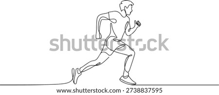 One continuous line drawing of young man athlete runner focus jogging run. Individual sport, competitive concept. one line Icon drawing
