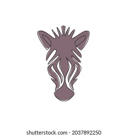 Eine durchgehende Zeichnung des Zebra-Kopfes für die nationale Parkzoo-Safari-Logo-Identität. Typisches Pferd aus Afrika mit Streifen für Firmenmaskottchen. Modern-Grafik für das Design von Einzeilengrafiken