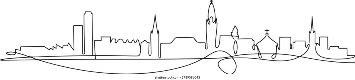One continuous line drawing of Zurich city skyline, Switzerland. Beautiful skyscraper. World landscape tourism travel home wall decor poster print. one line Icon drawing
