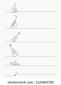 One continuous line drawing.Abstract music on white background, vector illustration