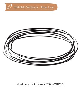 Una línea continua de dibujos de línea formando un oval. Ilustración vectorial de una línea oval lineal para el borde. Ilustración abstracta con líneas ovaladas, dibujada a mano para texto.