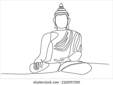 One continuous line drawn Buddha statue Buddhist character. Religious concept is a symbol of faith.Portrait of a prophet's face.