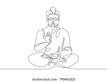 One continuous line drawn Buddha statue Buddhist character.Religious concept is a symbol of faith.Portrait of a prophet's face.