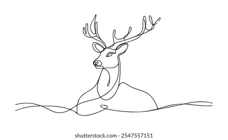 Uma linha contínua é desenhada à mão sobre um fundo branco, representando uma cabeça de veado.