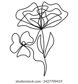 One continuous line of a drawn flower. For design. Simple linear style. Vector illustration.