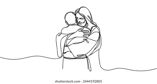 One continuous line draws Jesus hugging a sinner