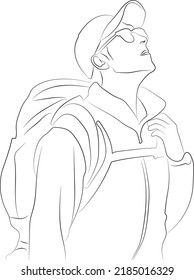 One continuous line draws a strong and athletic man. Outline hand drawn yakışıklı adam, traveler man textile and poster pattern. Illustration fashion concept.