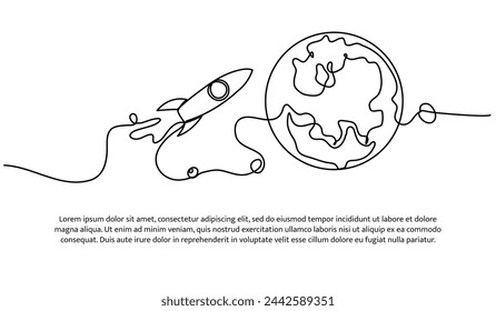 Eine durchgehende Linie der Erdbeobachtung von Satelliten.Vektor-Illustration des minimalistischen Stils auf weißem Hintergrund.