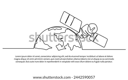 One continuous line of earth observation from satellites. Vector illustration of minimalist style on a white background.
