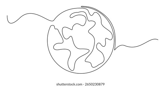Una línea continua Earth.Single Line World Icon Vector.Line Art.EPS 10