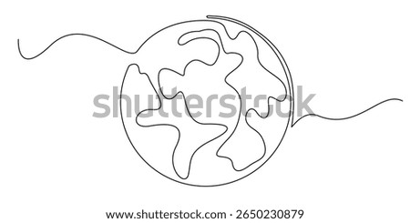 one continuous line earth.single line world icon vector.line art.eps 10