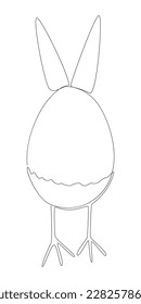 One continuous line of Easter egg with rabbit ears and chicken legs. Thin Line Illustration vector concept. Contour Drawing Creative ideas.