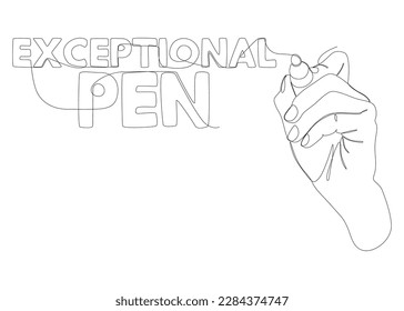 Una línea continua de texto de la Pluma Excepcional escrito con un lápiz, pluma de punta de fieltro. Concepto vectorial de Ilustración de líneas delgadas. Contour Drawing Ideas Creativas.