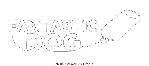 One continuous line of Fantastic Dog text written with a pencil, felt tip pen. Thin Line Illustration vector concept. Contour Drawing Creative ideas.