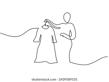 One continuous line fashion designer hold a dress