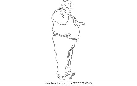 One continuous line. Fat man at work. Obese male businessman. Obesity. Harmful lifestyle. Fat man talking on the phone. One continuous line drawn isolated, white background.