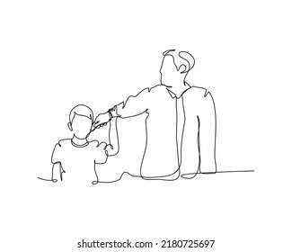 One continuous line of a father scolding his son harshly. Minimalist style vector illustration in white background.