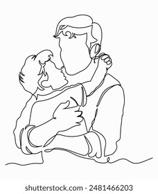  One continuous line of a father scolding his son harshly, Hand drawn illustration for Father's Day, loving family, parenthood childhood concept.