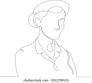 Una línea continua
Carácter femenino abogado profesional en una demanda.
El logotipo de una línea de dibujo continua aisló una ilustración mínima. 