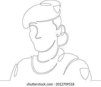 One continuous line
Female character professional military officer warrior uniform.
One continuous drawing line logo isolated minimal illustration.