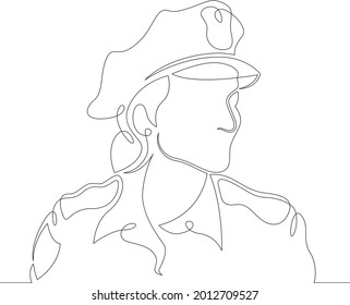 One continuous line
Female character professional police officer in a uniform cap.
One continuous drawing line logo isolated minimal illustration.