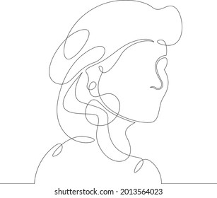 One continuous line
Female character professional artist painter in beret
One continuous drawing line logo isolated minimal illustration.