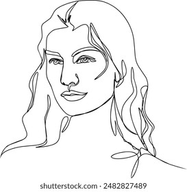 One continuous line. Female portrait. Profile of a young woman. Minimalist illustration line