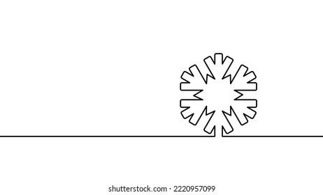 One continuous line festive snowflake. Isolated geometric triangle greeting card. Ice snow crystal light sparkle Christmas New Year template vector illustration