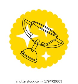 One continuous line first place cup - dynamic single line vector illustration for trophy or competition winners, business success