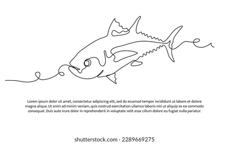 One continuous line of fish. Tuna line drawing. Minimalist style vector illustration on white background.