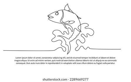 One continuous line of fish. Tuna line drawing. Minimalist style vector illustration on white background.