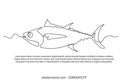 One continuous line of fish. Tuna line drawing. Minimalist style vector illustration on white background.