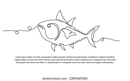 One continuous line of fish. Tuna line drawing. Minimalist style vector illustration on white background.