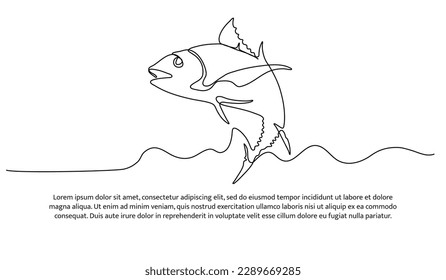 Una línea continua de pescado. Dibujo de la línea del atún. Ilustración vectorial de estilo minimalista sobre fondo blanco.