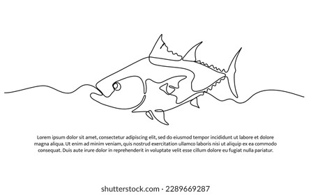 One continuous line of fish. Tuna line drawing. Minimalist style vector illustration on white background.