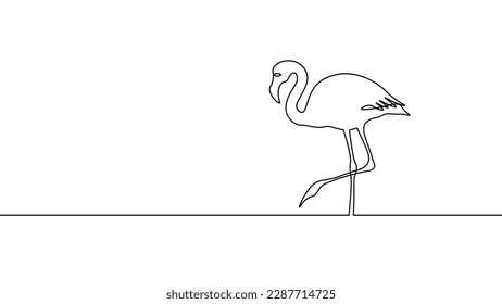 One continuous line flamingo drawing. Doodle hand drawn summer symbol. Stylish fabric travel concept vector illustration