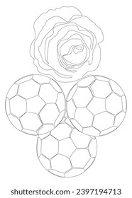 One continuous line of football ball with rose flowers. Thin Line Illustration sport vector concept. Contour Drawing Creative ideas.
